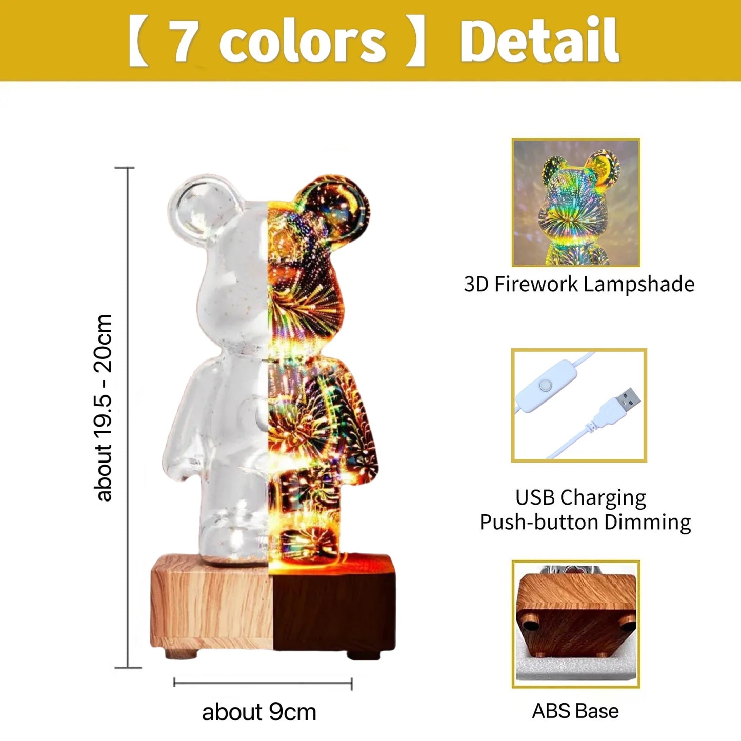 3D Fireworks Bear Night Light