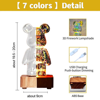 3D Fireworks Bear Night Light