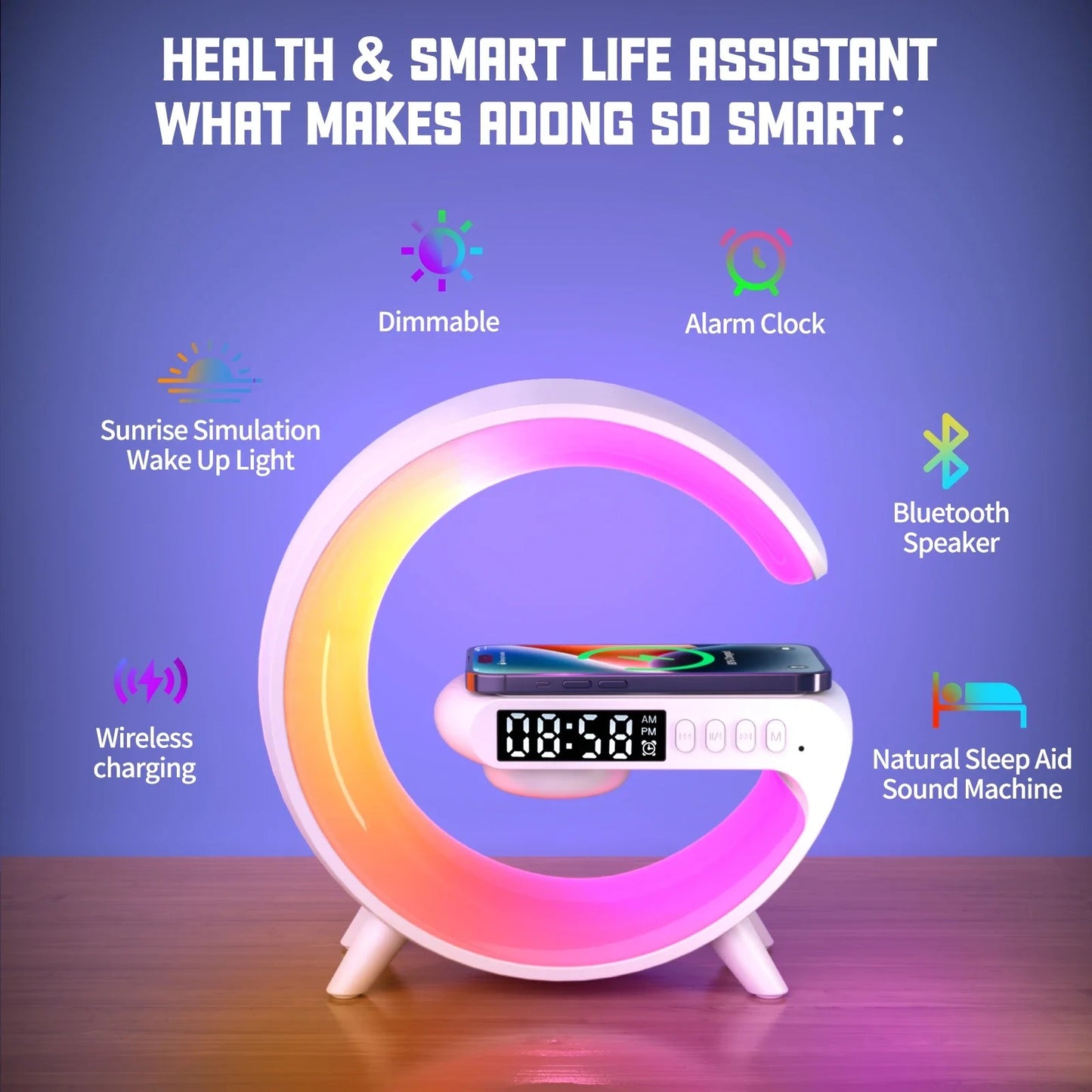 Multifunction Wireless Charger, Bluetooth Speaker Night Light Fast Charging Station