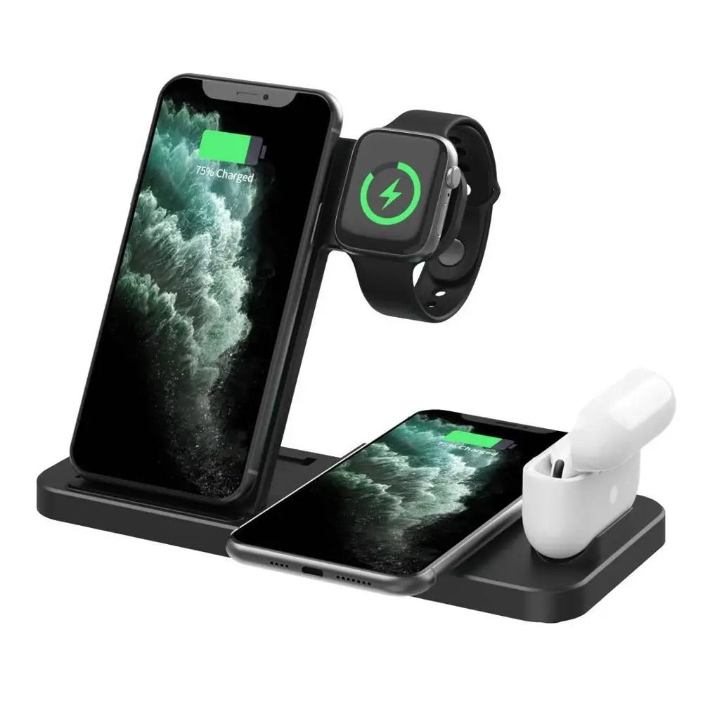 4 in 1 Wireless Fast Charging Stand for iPhone 14, 13, 12, 11, X, 8, Apple Watch 7, 6, Airpods Pro and Samsung Galaxy