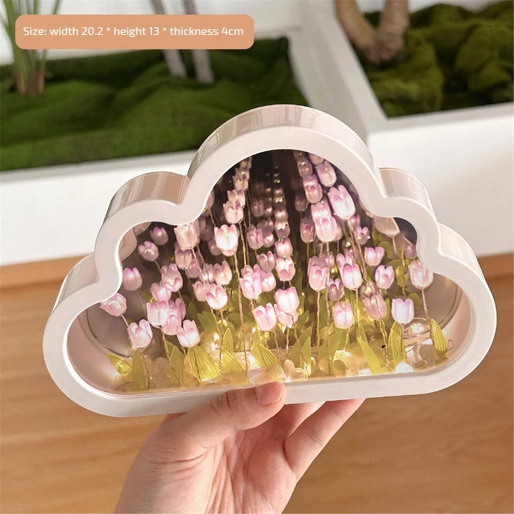 Cloud-Shaped Tulip Night Light Mirror Lamp