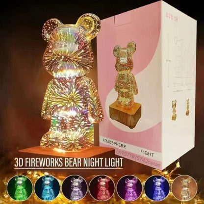 3D Fireworks Bear Night Light