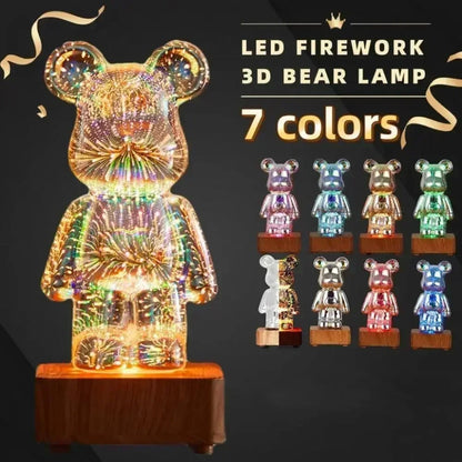 3D Fireworks Bear Night Light